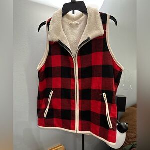 Andree By Unit Sherpa Buffalo Plaid Zip Up Vest Size Large